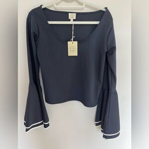 Torn by Ronny Kobo Womens Top Black Bell Sleeve New with Defect Size L